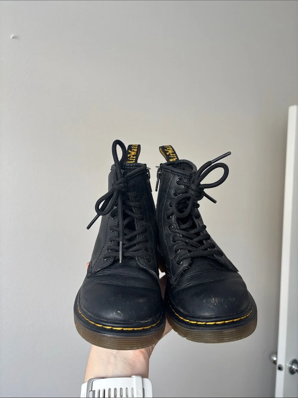 Dr. Martens 1460 Boot Kids youth size 12 black smooth leather lace up combat